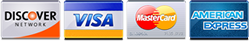 image of credit cards we offer: visa, amex, discover, and master card